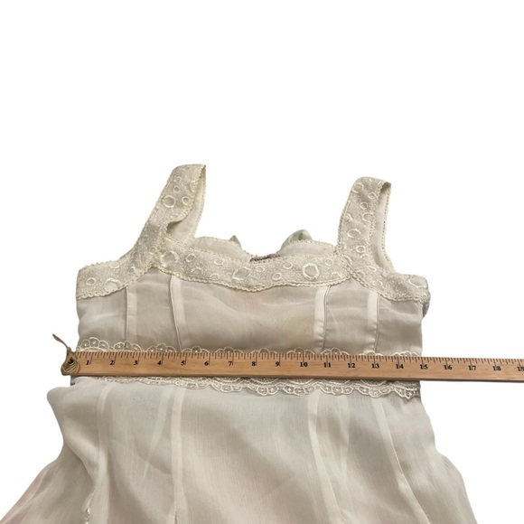 Elegant Cream Lace Trim Dress-Lace Inserts-Tie Back-Lined-Sheer-Side -Zip-Size S - Picture 10 of 10